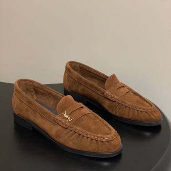 Saint Laurent Le Loafers Penny Slippers in Suede Brown2 2025 7668790 (MD-251215015)