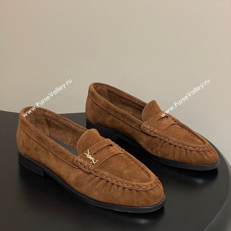 Saint Laurent Le Loafers Penny Slippers in Suede Brown2 2025 7668790 (MD-251215015)