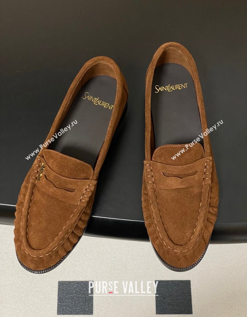 Saint Laurent Le Loafers Penny Slippers in Suede Brown2 2025 7668790 (MD-251215015)