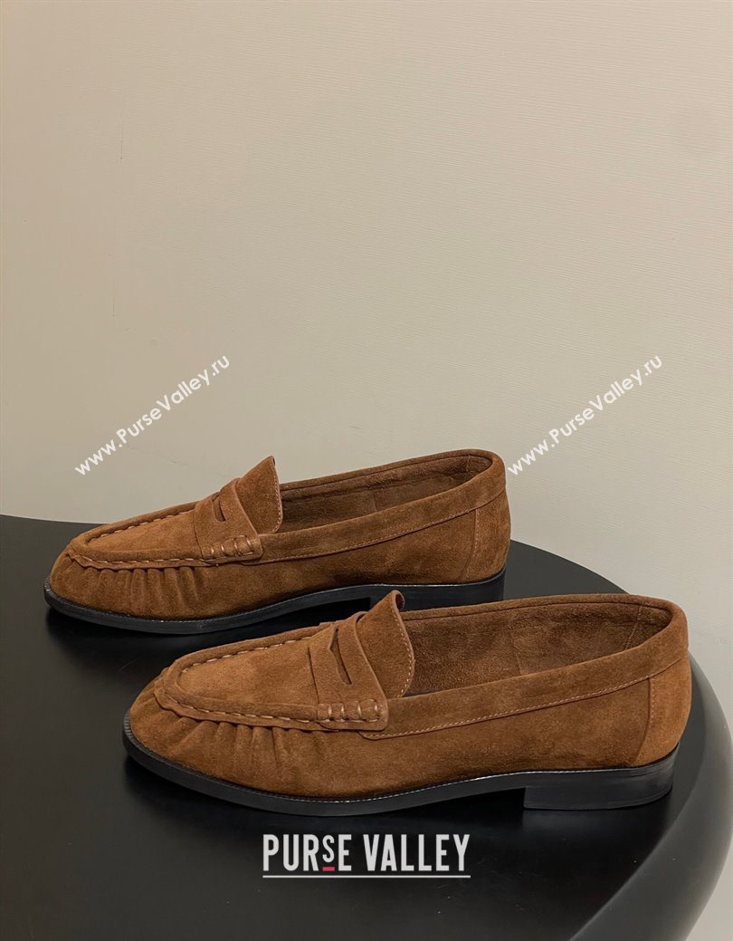 Saint Laurent Le Loafers Penny Slippers in Suede Brown2 2025 7668790 (MD-251215015)