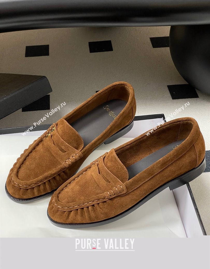 Saint Laurent Le Loafers Penny Slippers in Suede Brown2 2025 7668790 (MD-251215015)