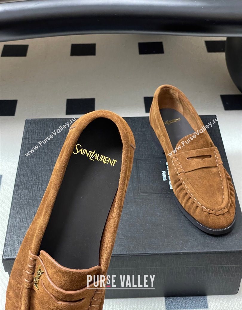 Saint Laurent Le Loafers Penny Slippers in Suede Brown2 2025 7668790 (MD-251215015)