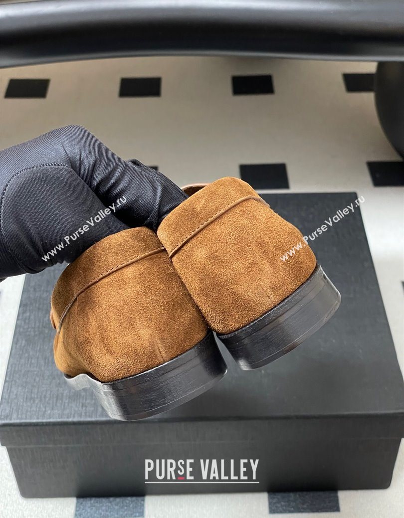 Saint Laurent Le Loafers Penny Slippers in Suede Brown2 2025 7668790 (MD-251215015)