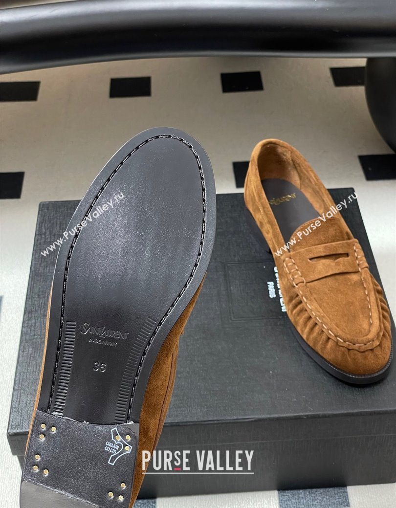 Saint Laurent Le Loafers Penny Slippers in Suede Brown2 2025 7668790 (MD-251215015)