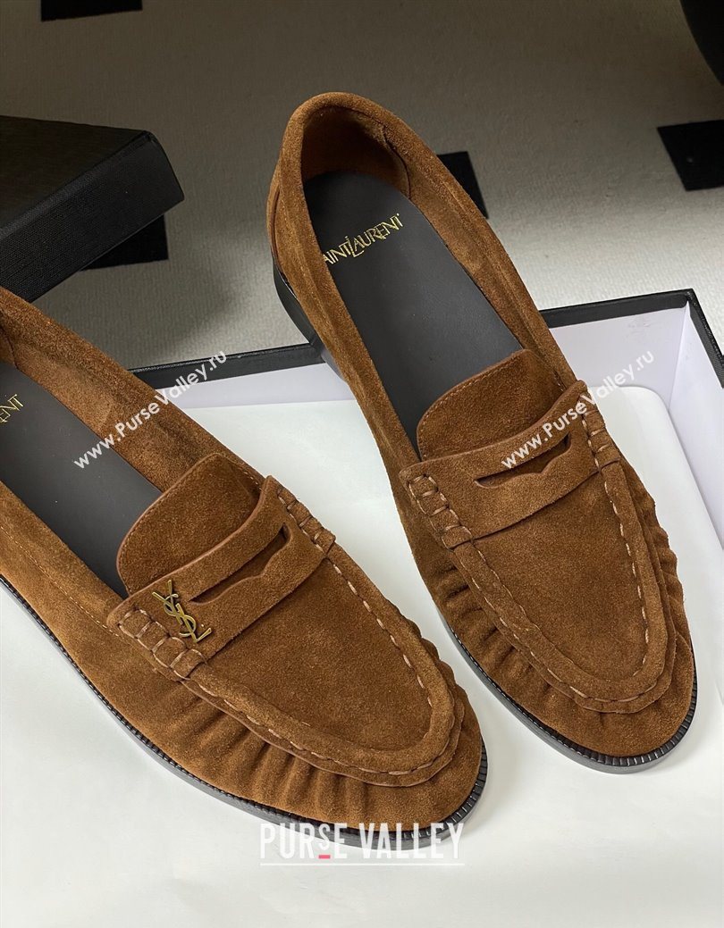 Saint Laurent Le Loafers Penny Slippers in Suede Brown2 2025 7668790 (MD-251215015)
