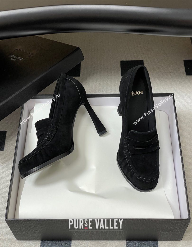 Saint Laurent Le Loafer High Heel Pumps 10cm in Suede Black 2025 8589700 (MD-251213068)