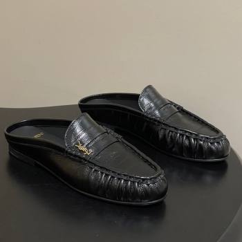 Saint Laurent Le Loafer Mules in Eel Embossed Leather Black/Gold 2025 7668790 (MD-251215016)