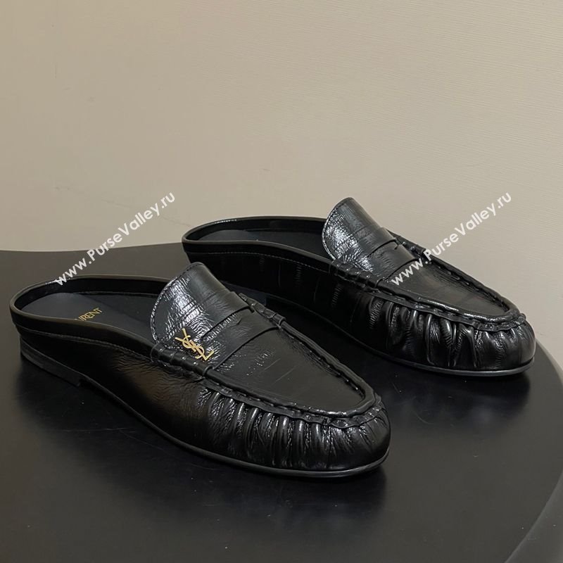 Saint Laurent Le Loafer Mules in Eel Embossed Leather Black/Gold 2025 7668790 (MD-251215016)