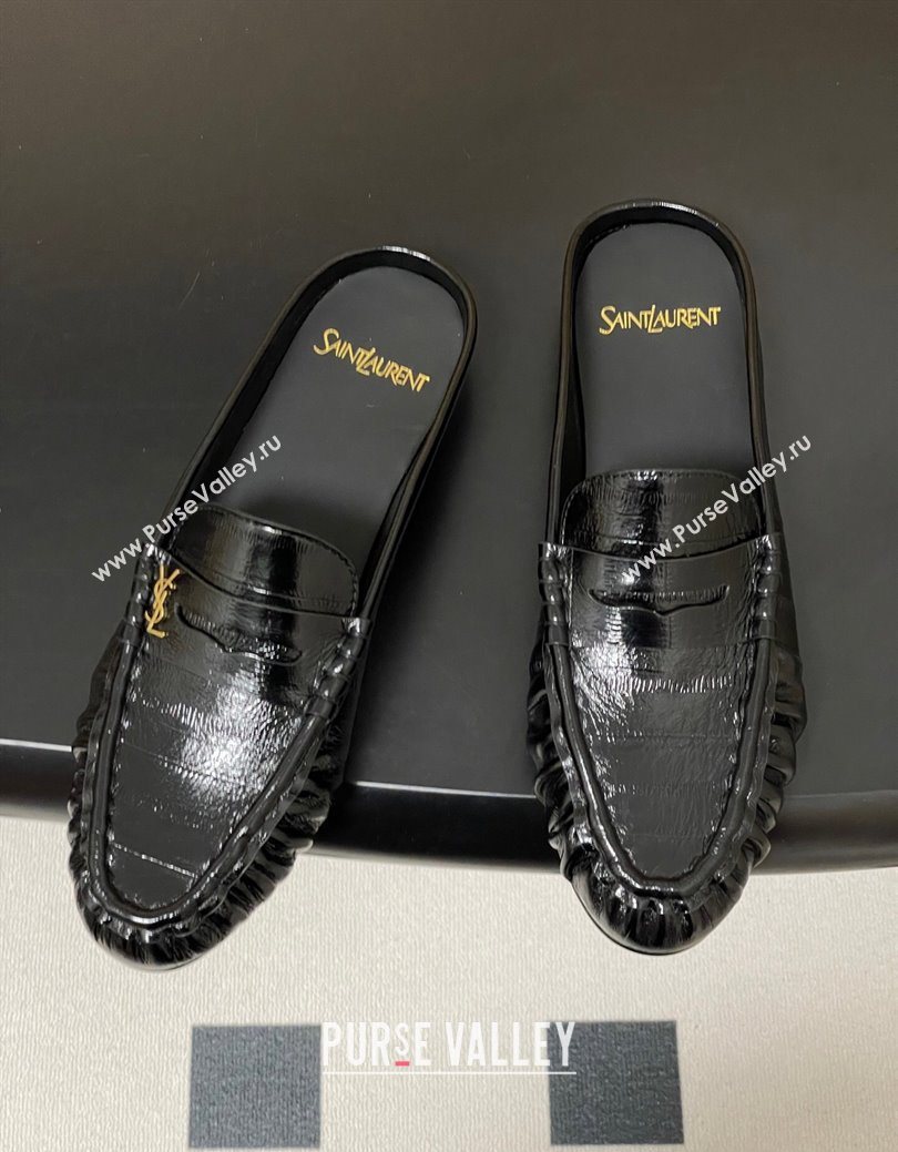 Saint Laurent Le Loafer Mules in Eel Embossed Leather Black/Gold 2025 7668790 (MD-251215016)