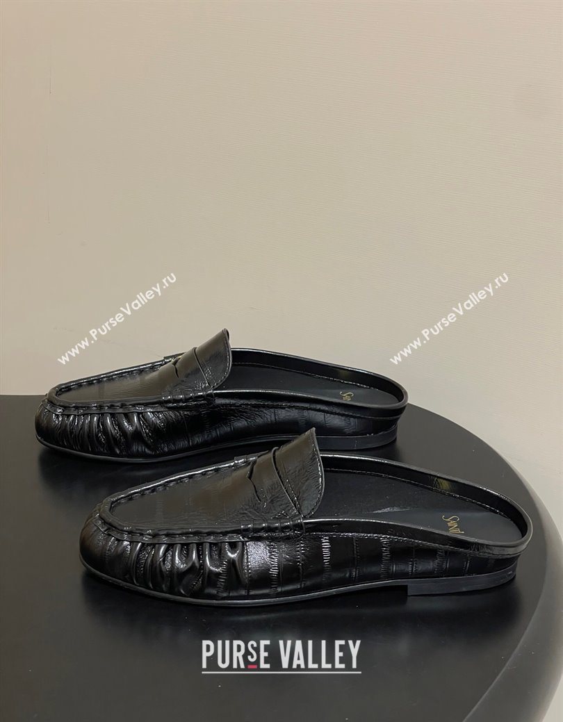Saint Laurent Le Loafer Mules in Eel Embossed Leather Black/Gold 2025 7668790 (MD-251215016)