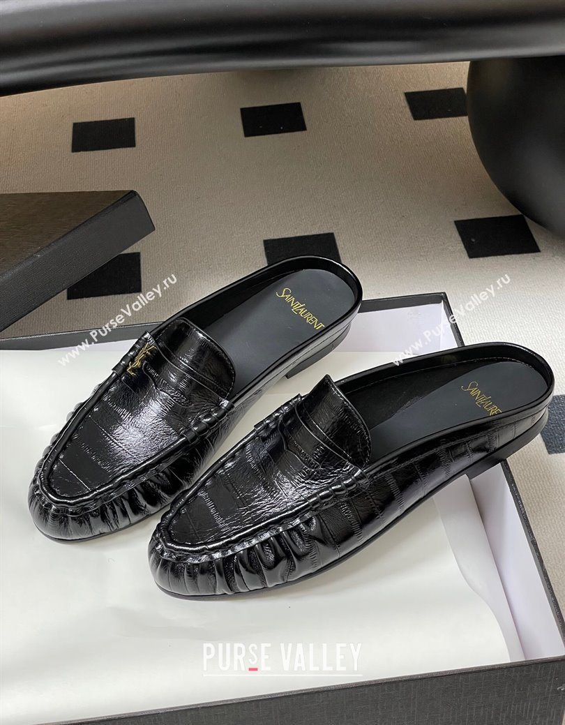 Saint Laurent Le Loafer Mules in Eel Embossed Leather Black/Gold 2025 7668790 (MD-251215016)