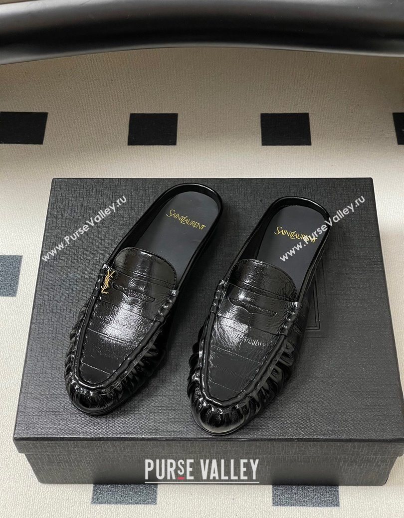 Saint Laurent Le Loafer Mules in Eel Embossed Leather Black/Gold 2025 7668790 (MD-251215016)