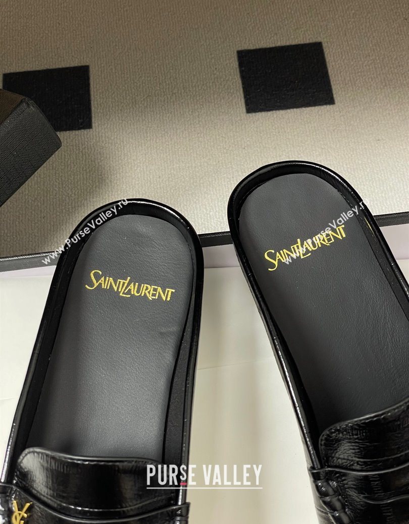 Saint Laurent Le Loafer Mules in Eel Embossed Leather Black/Gold 2025 7668790 (MD-251215016)