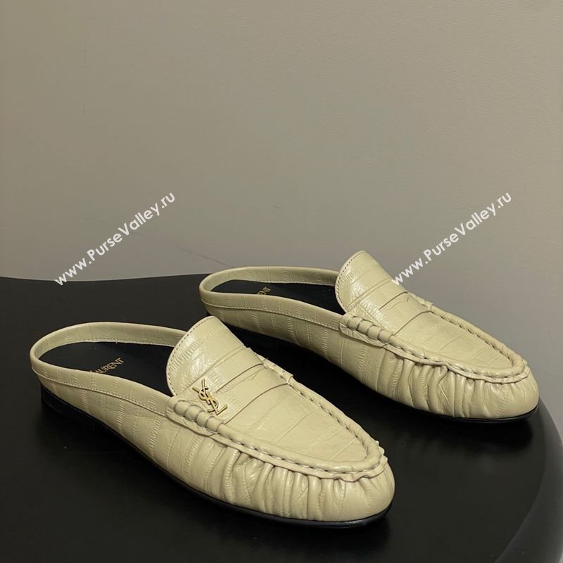 Saint Laurent Le Loafer Mules in Eel Embossed Leather Yellow 2025 7668790 (MD-251215017)
