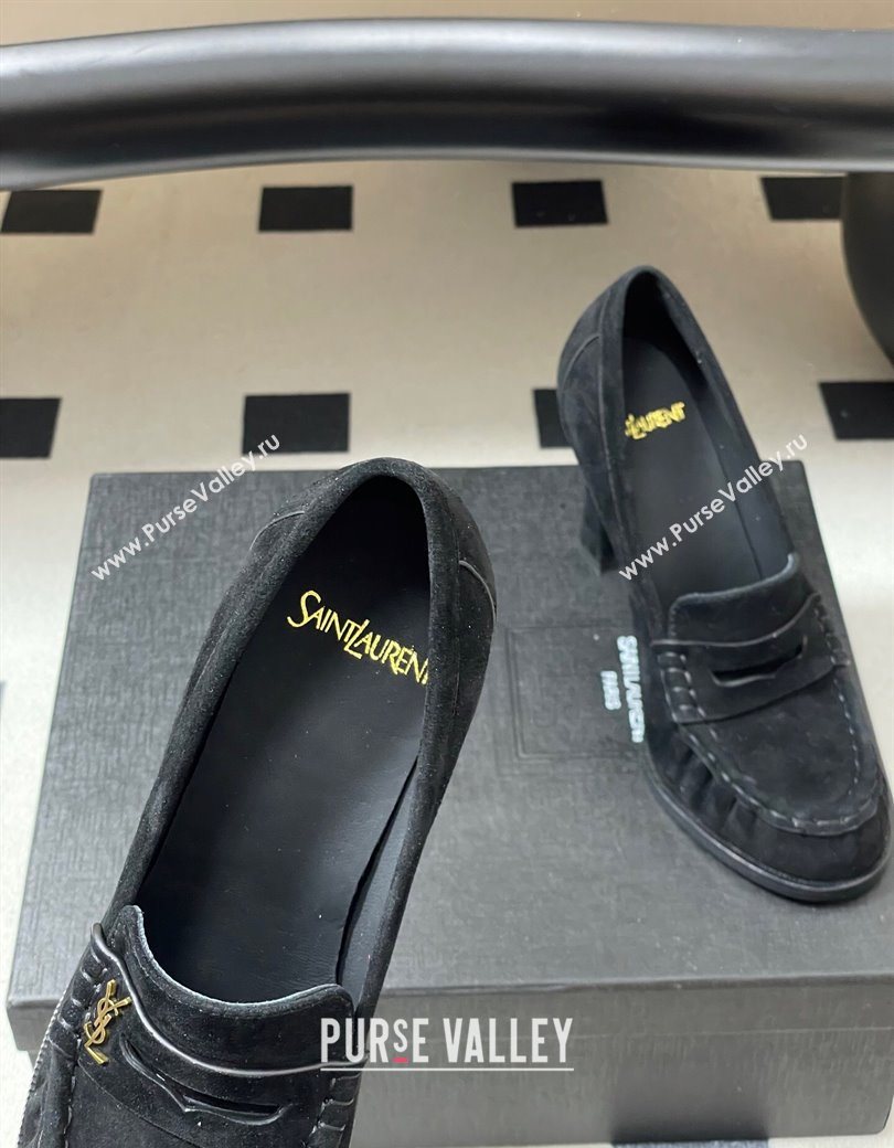 Saint Laurent Le Loafer High Heel Pumps 10cm in Suede Black 2025 8589700 (MD-251213068)