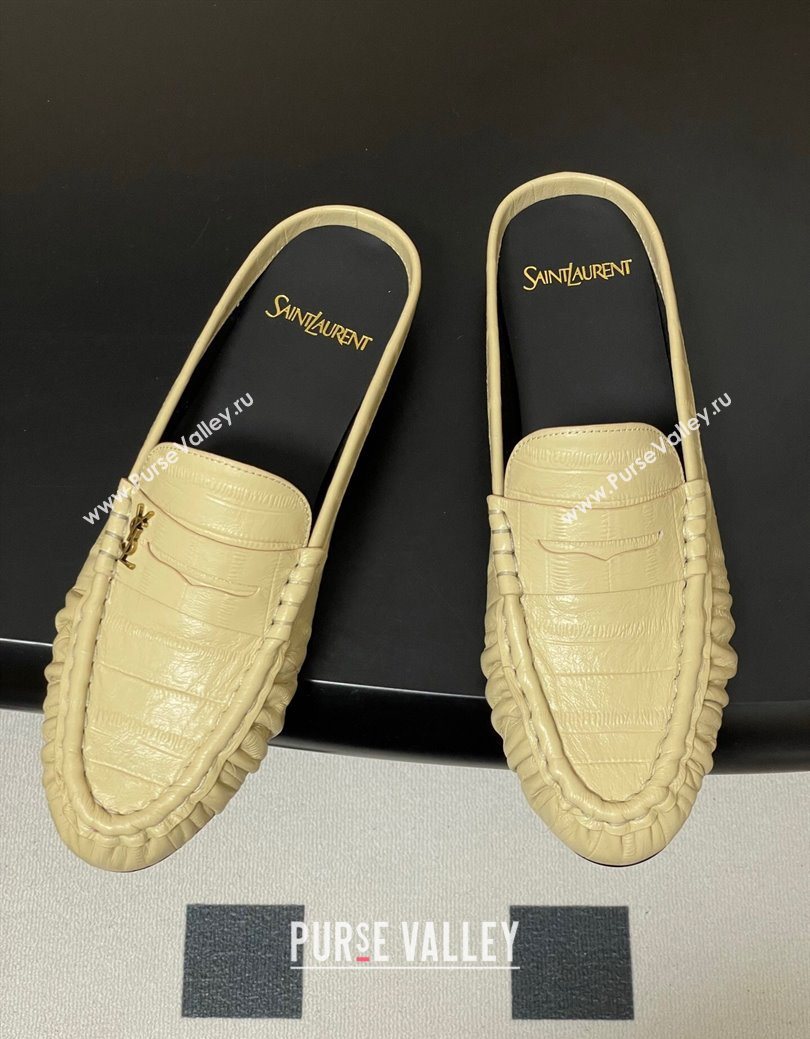 Saint Laurent Le Loafer Mules in Eel Embossed Leather Yellow 2025 7668790 (MD-251215017)