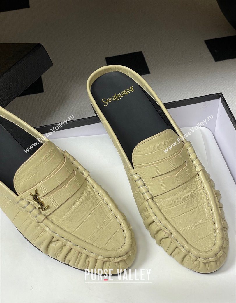 Saint Laurent Le Loafer Mules in Eel Embossed Leather Yellow 2025 7668790 (MD-251215017)