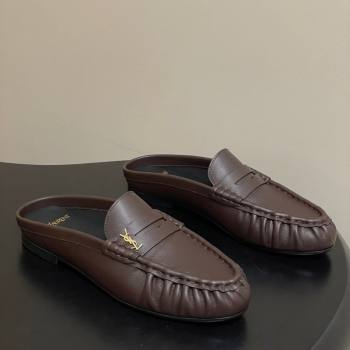 Saint Laurent Le Loafer Mules in Calf Leather Chocolate Brown 2025 7668790 (MD-251215018)