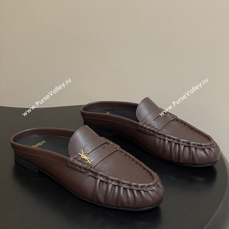 Saint Laurent Le Loafer Mules in Calf Leather Chocolate Brown 2025 7668790 (MD-251215018)