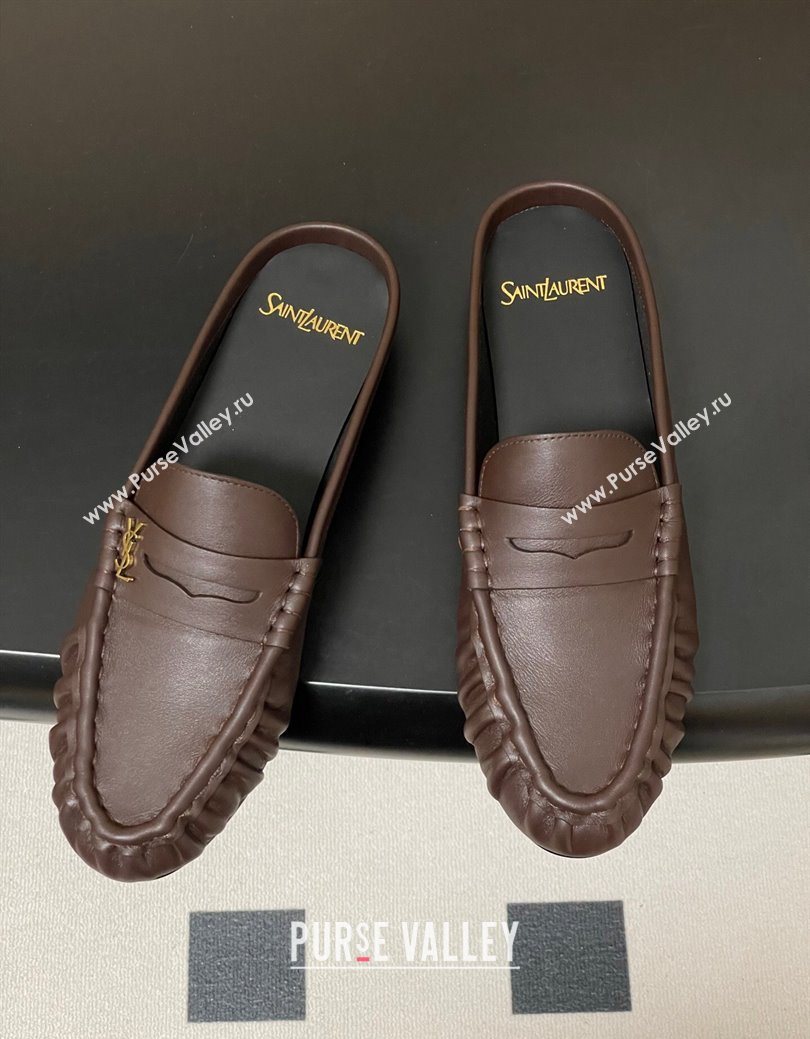 Saint Laurent Le Loafer Mules in Calf Leather Chocolate Brown 2025 7668790 (MD-251215018)