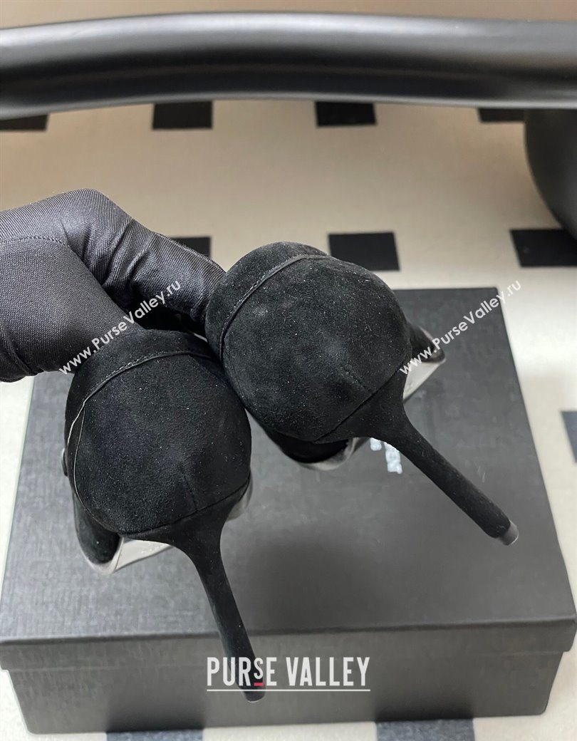 Saint Laurent Le Loafer High Heel Pumps 10cm in Suede Black 2025 8589700 (MD-251213068)