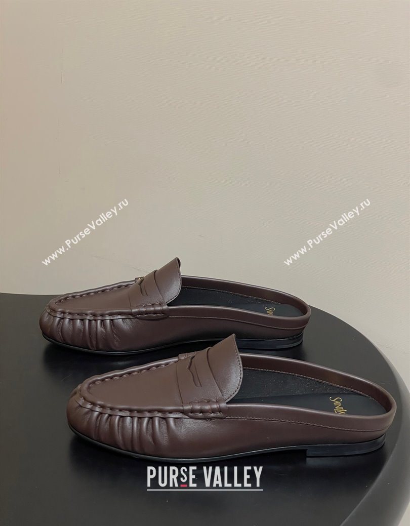 Saint Laurent Le Loafer Mules in Calf Leather Chocolate Brown 2025 7668790 (MD-251215018)