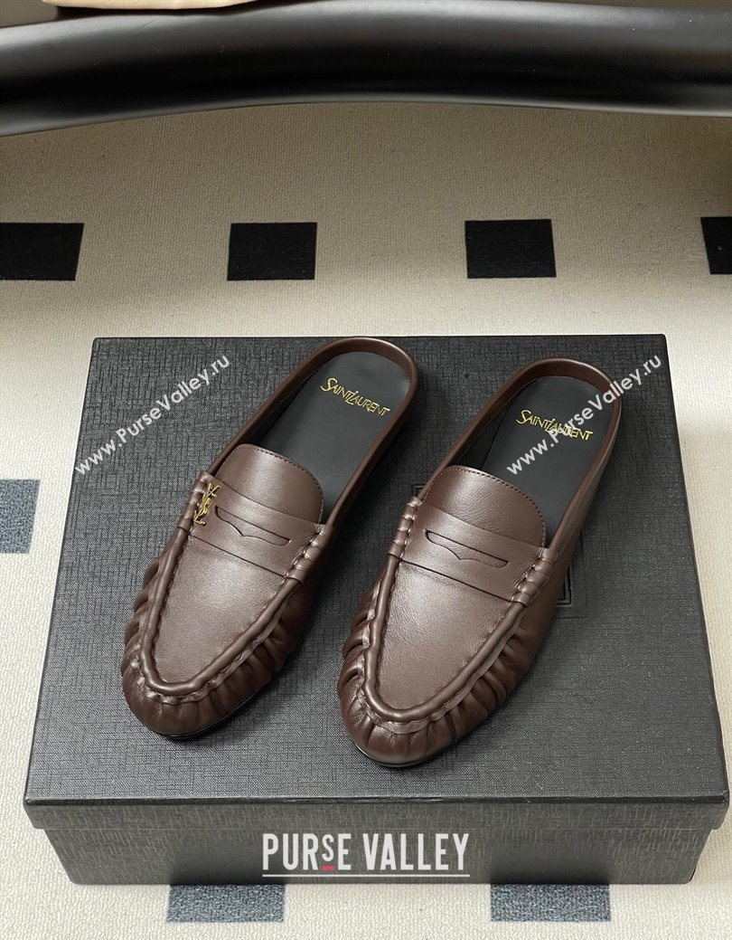 Saint Laurent Le Loafer Mules in Calf Leather Chocolate Brown 2025 7668790 (MD-251215018)