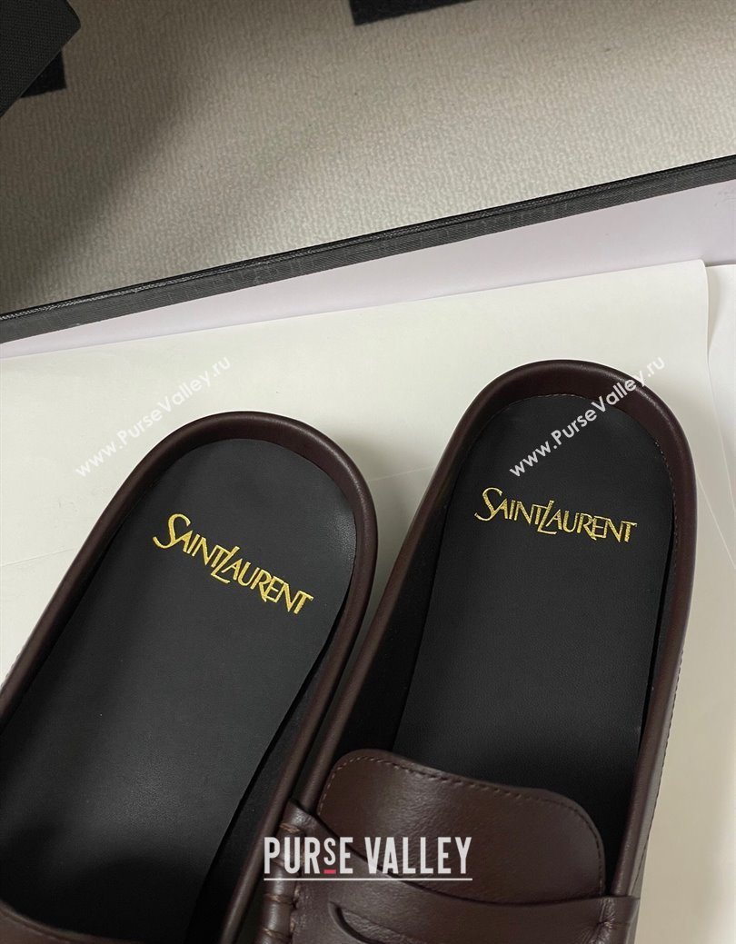 Saint Laurent Le Loafer Mules in Calf Leather Chocolate Brown 2025 7668790 (MD-251215018)