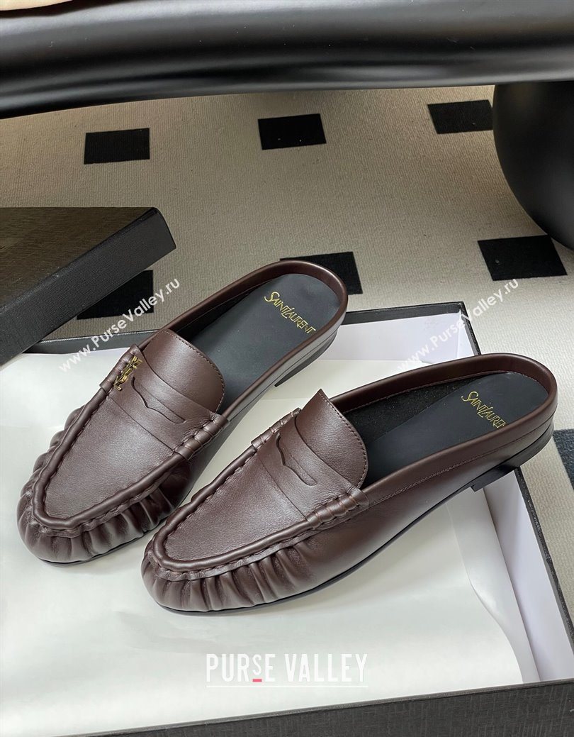 Saint Laurent Le Loafer Mules in Calf Leather Chocolate Brown 2025 7668790 (MD-251215018)