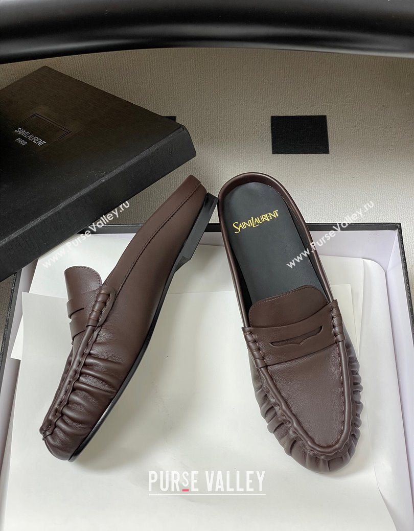 Saint Laurent Le Loafer Mules in Calf Leather Chocolate Brown 2025 7668790 (MD-251215018)