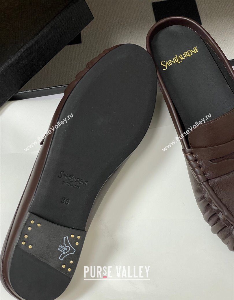 Saint Laurent Le Loafer Mules in Calf Leather Chocolate Brown 2025 7668790 (MD-251215018)