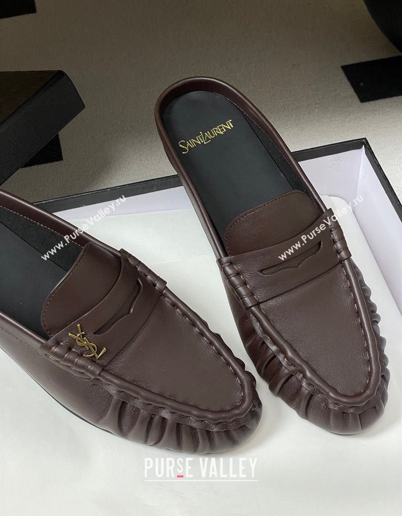 Saint Laurent Le Loafer Mules in Calf Leather Chocolate Brown 2025 7668790 (MD-251215018)