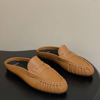 Saint Laurent Le Loafer Mules in Calf Leather Brown Yellow 2025 7668790 (MD-251215019)