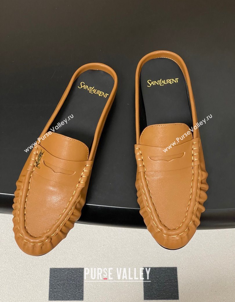 Saint Laurent Le Loafer Mules in Calf Leather Brown Yellow 2025 7668790 (MD-251215019)