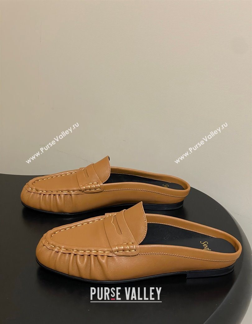 Saint Laurent Le Loafer Mules in Calf Leather Brown Yellow 2025 7668790 (MD-251215019)