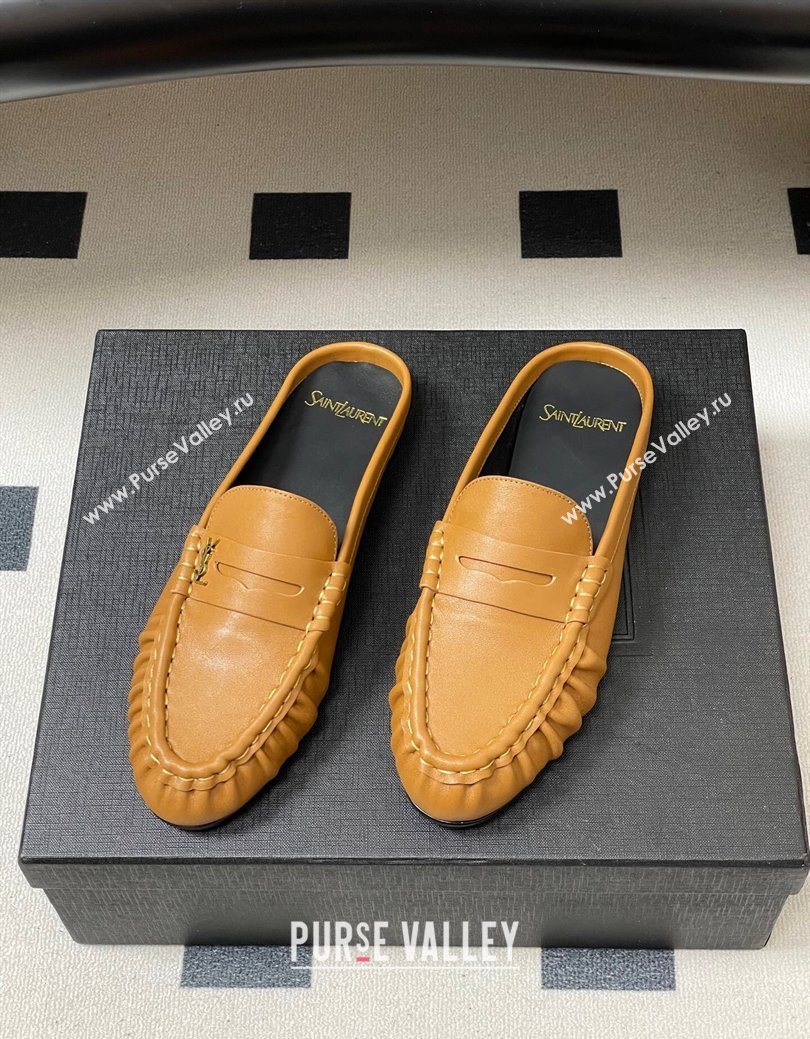 Saint Laurent Le Loafer Mules in Calf Leather Brown Yellow 2025 7668790 (MD-251215019)