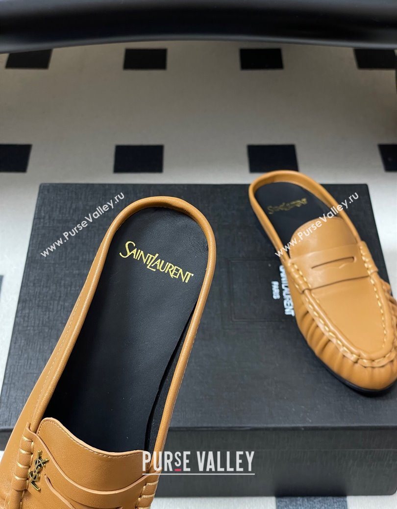 Saint Laurent Le Loafer Mules in Calf Leather Brown Yellow 2025 7668790 (MD-251215019)