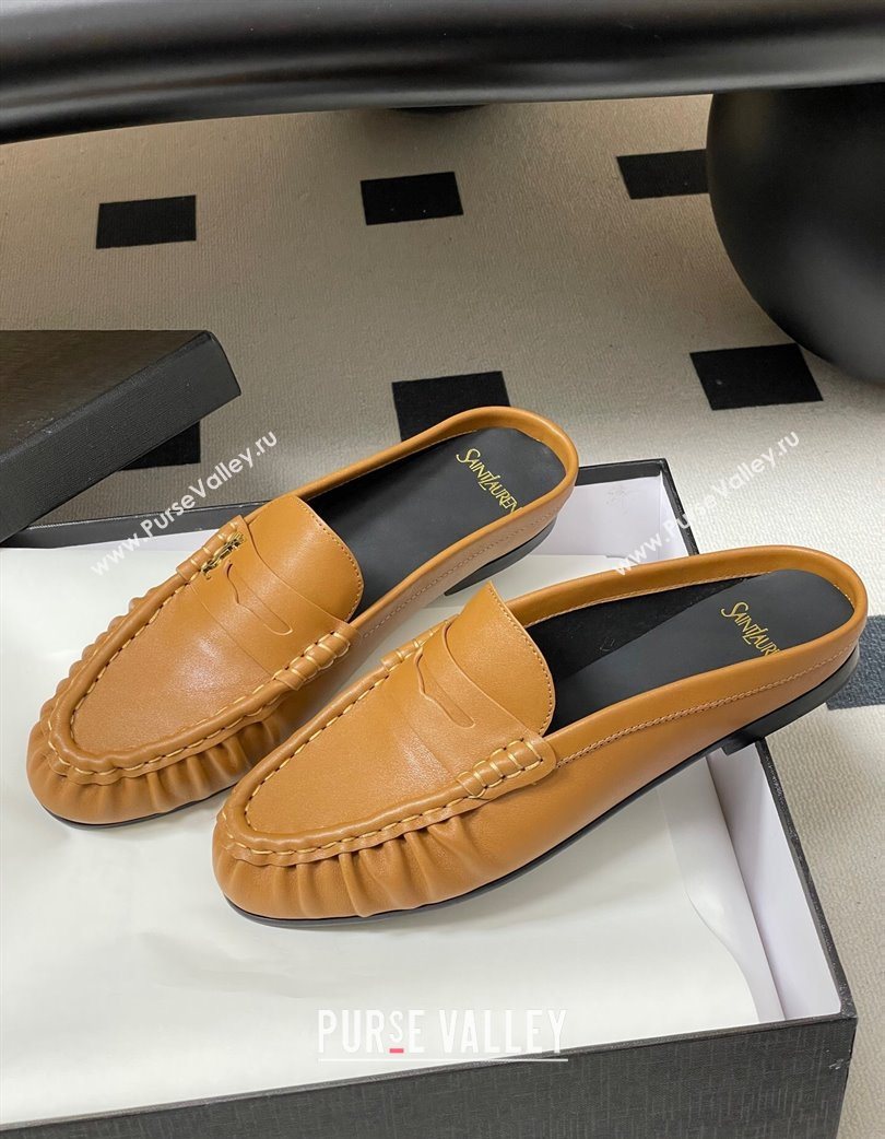 Saint Laurent Le Loafer Mules in Calf Leather Brown Yellow 2025 7668790 (MD-251215019)