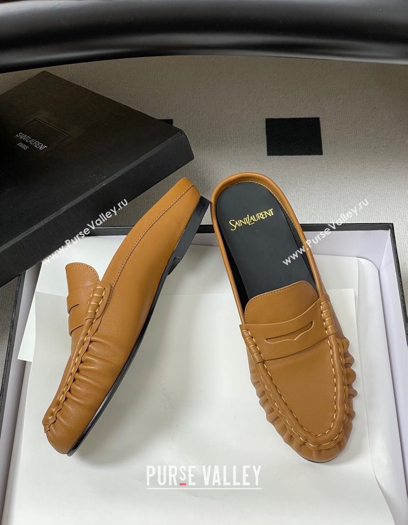 Saint Laurent Le Loafer Mules in Calf Leather Brown Yellow 2025 7668790 (MD-251215019)