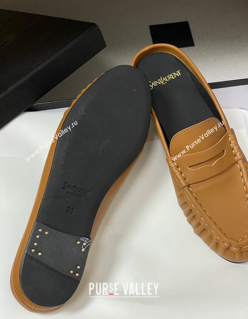 Saint Laurent Le Loafer Mules in Calf Leather Brown Yellow 2025 7668790 (MD-251215019)