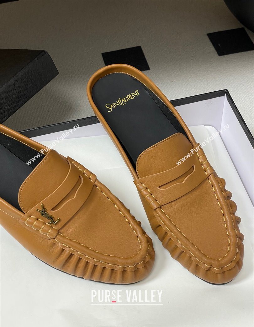 Saint Laurent Le Loafer Mules in Calf Leather Brown Yellow 2025 7668790 (MD-251215019)