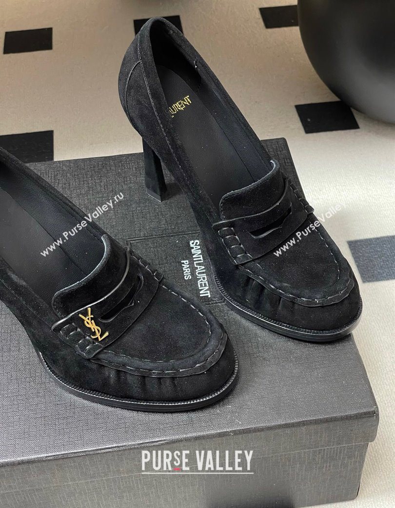 Saint Laurent Le Loafer High Heel Pumps 10cm in Suede Black 2025 8589700 (MD-251213068)