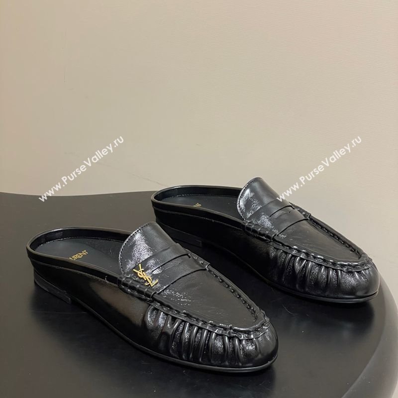 Saint Laurent Le Loafer Mules in Oil Leather Black 2025 7668790 (MD-251215021)