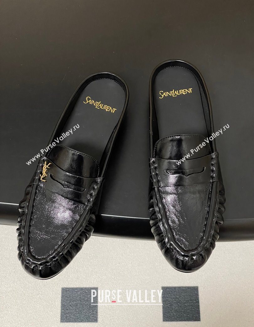 Saint Laurent Le Loafer Mules in Oil Leather Black 2025 7668790 (MD-251215021)
