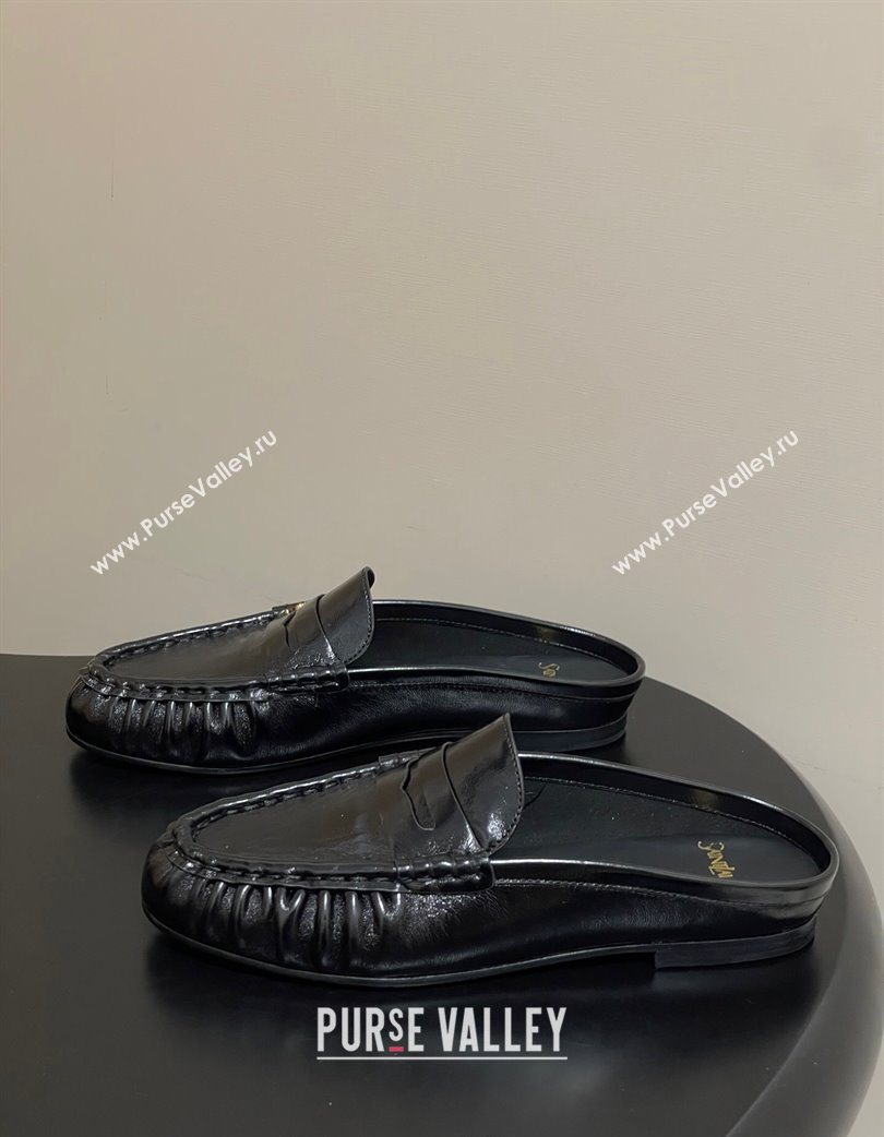 Saint Laurent Le Loafer Mules in Oil Leather Black 2025 7668790 (MD-251215021)