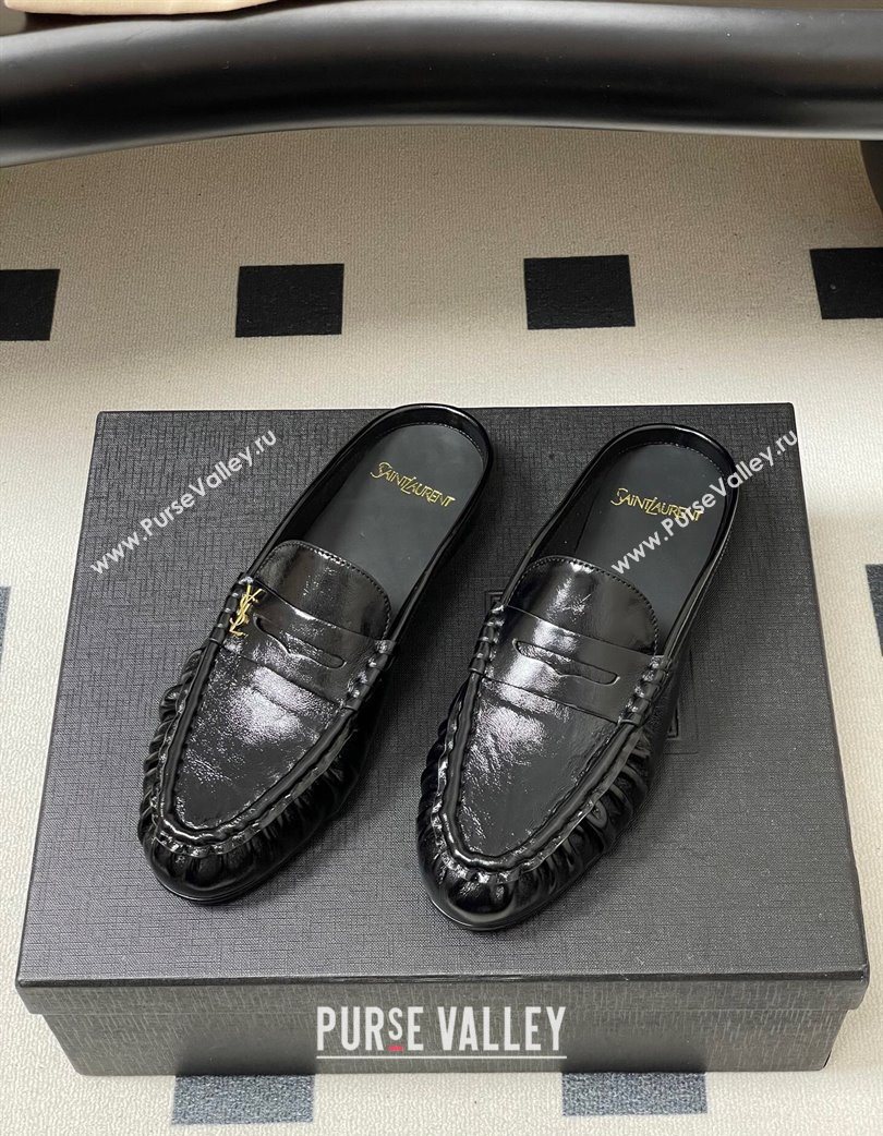 Saint Laurent Le Loafer Mules in Oil Leather Black 2025 7668790 (MD-251215021)