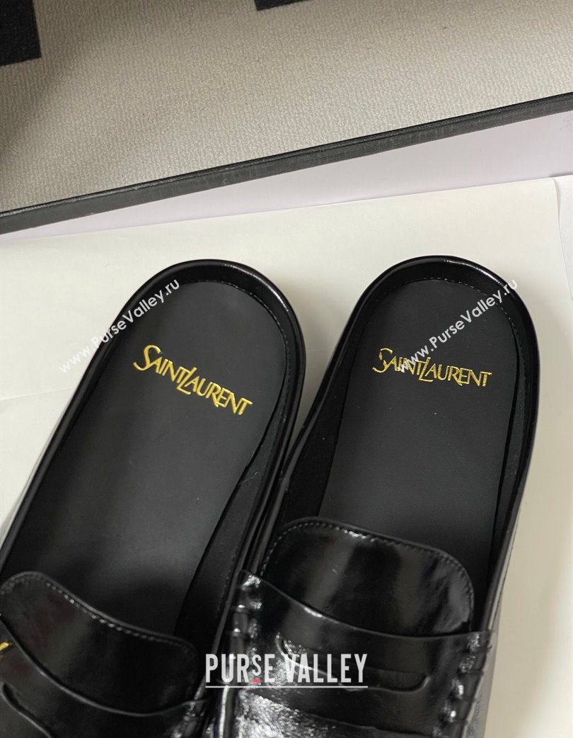 Saint Laurent Le Loafer Mules in Oil Leather Black 2025 7668790 (MD-251215021)