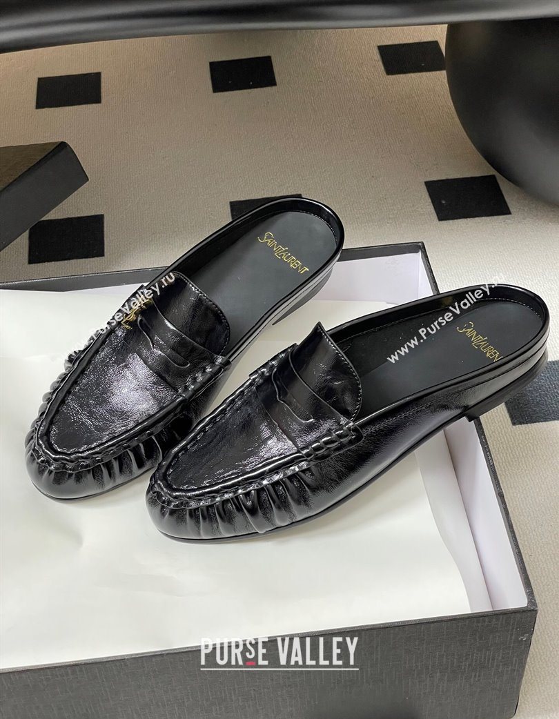 Saint Laurent Le Loafer Mules in Oil Leather Black 2025 7668790 (MD-251215021)