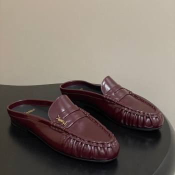Saint Laurent Le Loafer Mules in Oil Leather Dark Burgundy 2025 7668790 (MD-251215022)