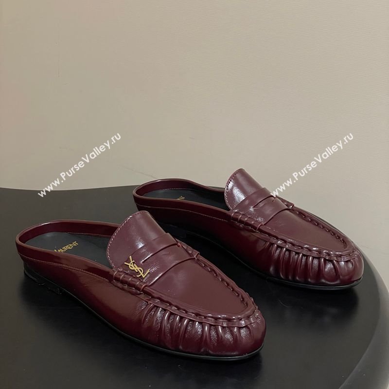 Saint Laurent Le Loafer Mules in Oil Leather Dark Burgundy 2025 7668790 (MD-251215022)